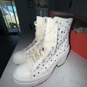 Converse White and Purple Polka Dot Lace-Up Boots